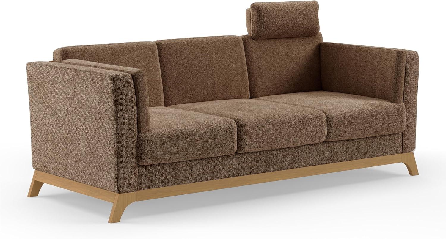 Cavadore 3er-Sofa Vida / 3-Sitzer Couch im trendigen Design mit massivem Holzrahmen in Eiche, Kopfstütze mit Kuschelkissen / 213 x 84 x 93 / Chenille, Rotbraun Bild 1