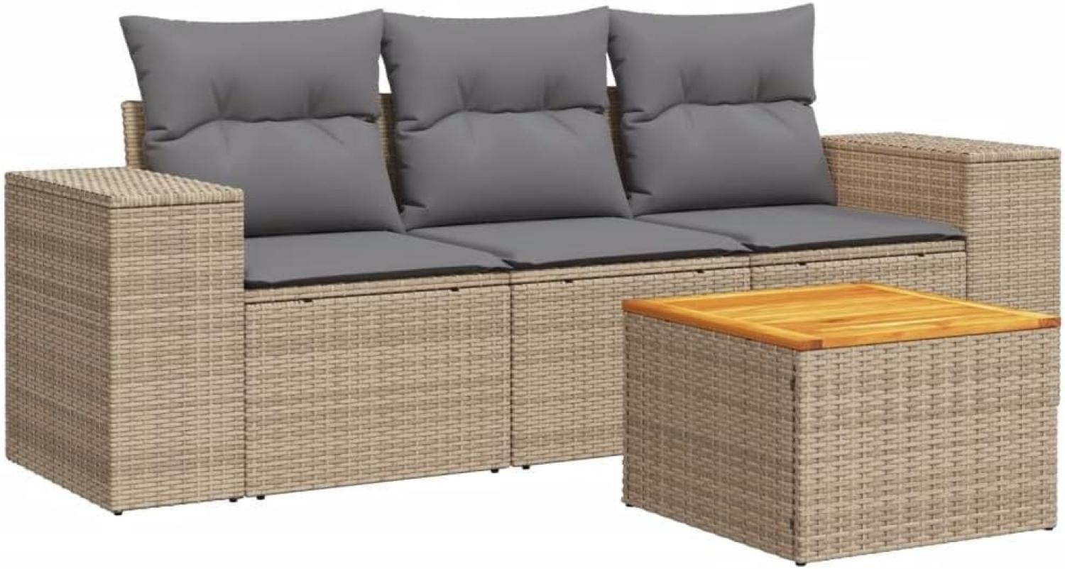 vidaXL 4-tlg. Garten-Sofagarnitur mit Kissen Beige Poly Rattan 3257648 Bild 1