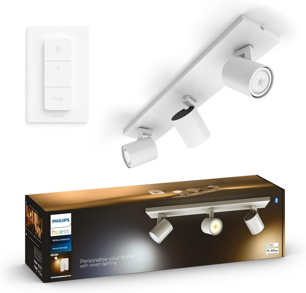Philips Hue White Ambiance Runner 3er Spot weiß, inkl. 3 GU10 LED Lampen, dimmbar, warm- bis kühlweißes Licht, steuerbar via App, kompatibel mit Amazon Alexa (Echo, Echo Dot) Bild 1
