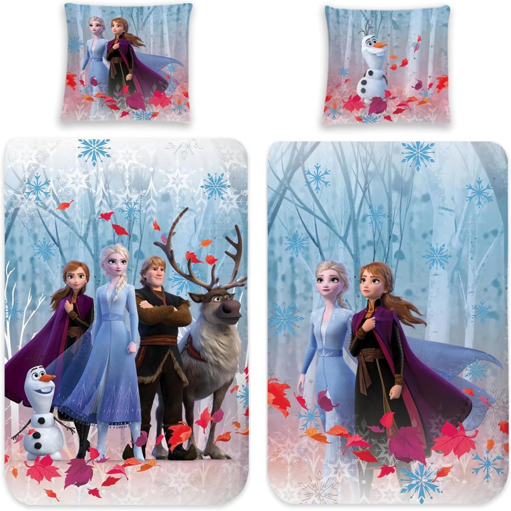 BERONAGE Kinderbettwäsche Frozen Die Eiskönigin Team Bettwäsche Biber / Flanell Bettbezug Elsa, 100% Baumwolle, 2 teilig, 135x200 + 80x80 cm Bild 1