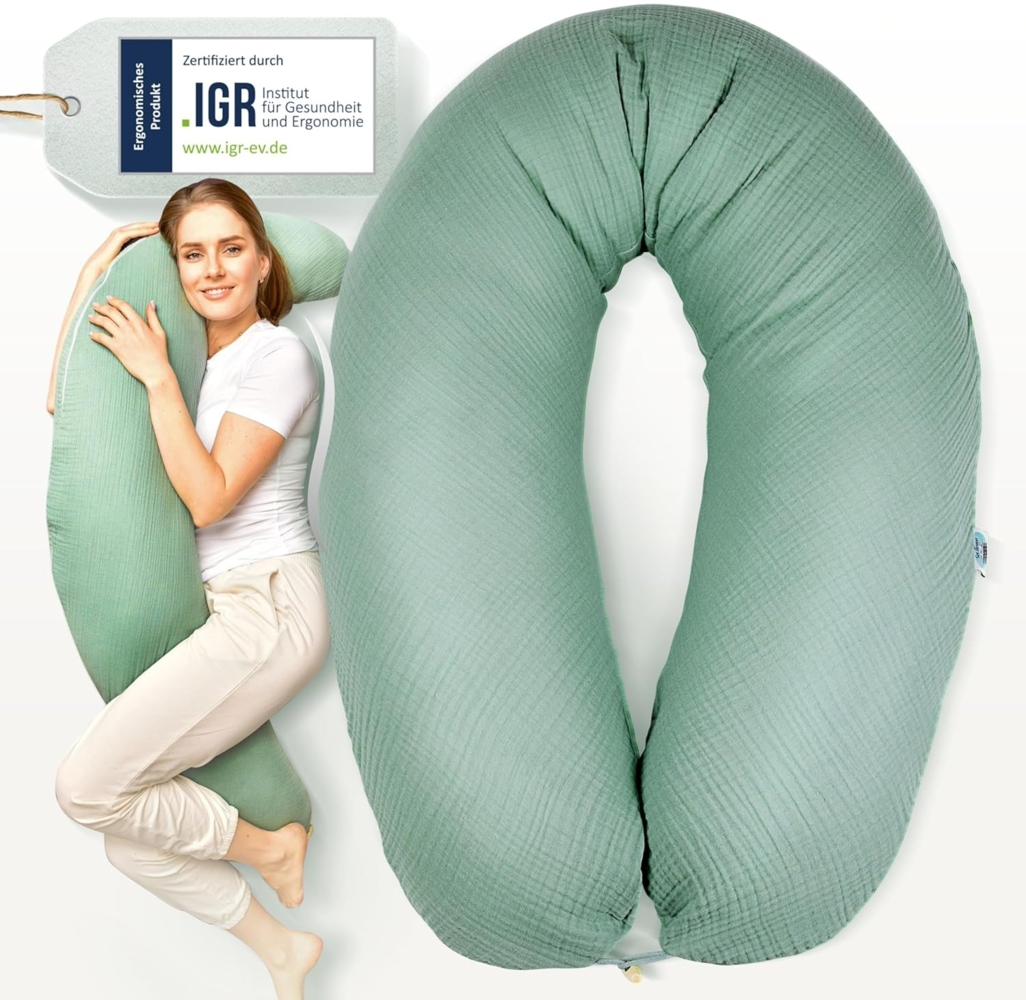 sei Design XXL Stillkissen Musselin Bezug 190x30 Stillkissenbezug 100% Bio-Baumwolle Schwangerschaftskissen Seitenschläferkissen Komfortkissen Erwachsene Babynestchen Neugeborene Baby Kissen Bild 1