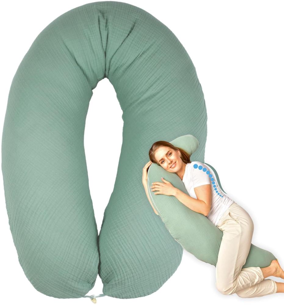 sei Design XXL Stillkissen Musselin Bezug 190x30 Stillkissenbezug 100% Bio-Baumwolle Schwangerschaftskissen Seitenschläferkissen Komfortkissen Erwachsene Babynestchen Neugeborene Baby Kissen Bild 1