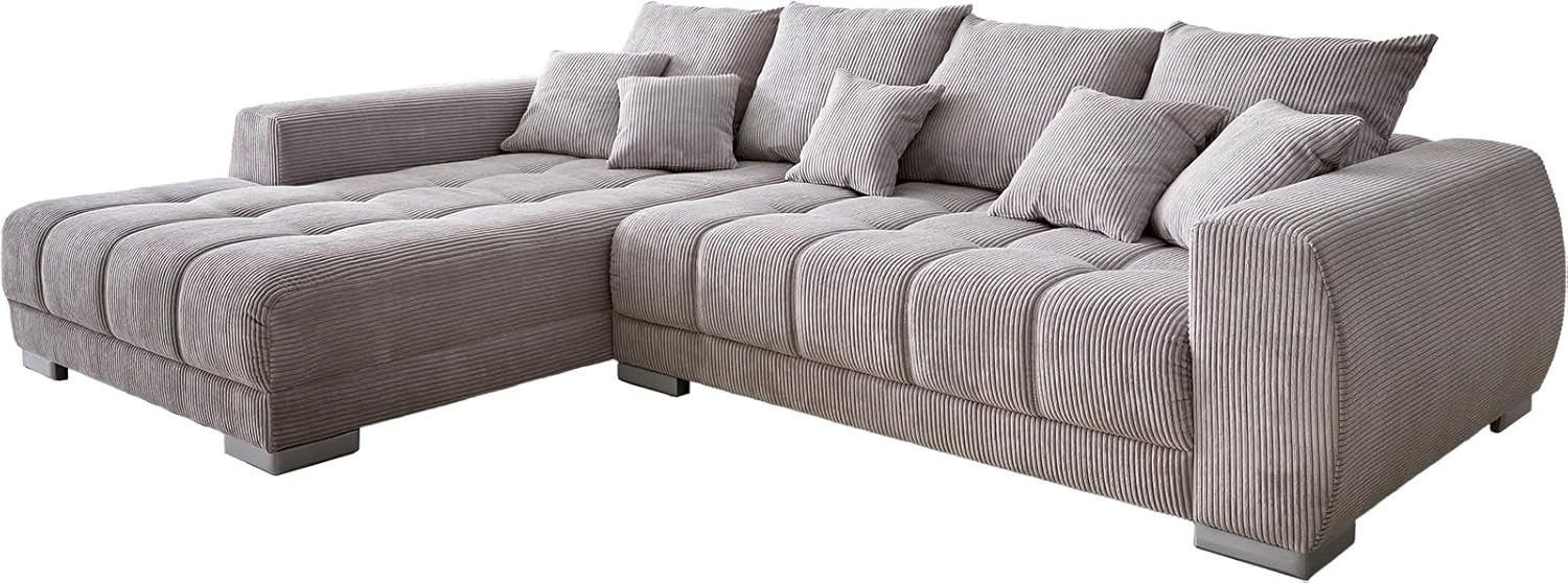 Ecksofa Josea 300x220 cm Cord Silbergrau Ottomane links Bild 1