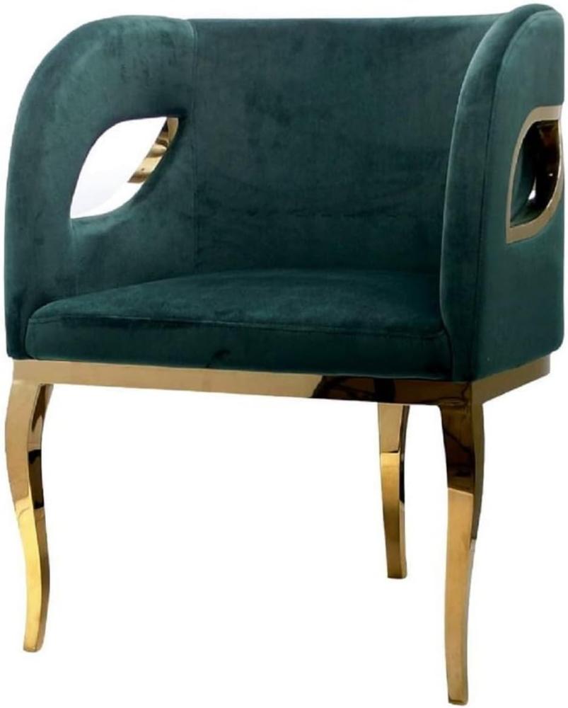 Casa Padrino Luxus Samt Sessel Grün / Gold 78 x 55 x H. 59 cm - Wohnzimmer Sessel - Hotel Sessel - Wohnzimmer Möbel - Luxus Möbel - Wohnzimmer Einrichtung - Luxus Einrichtung - Möbel Luxus Bild 1