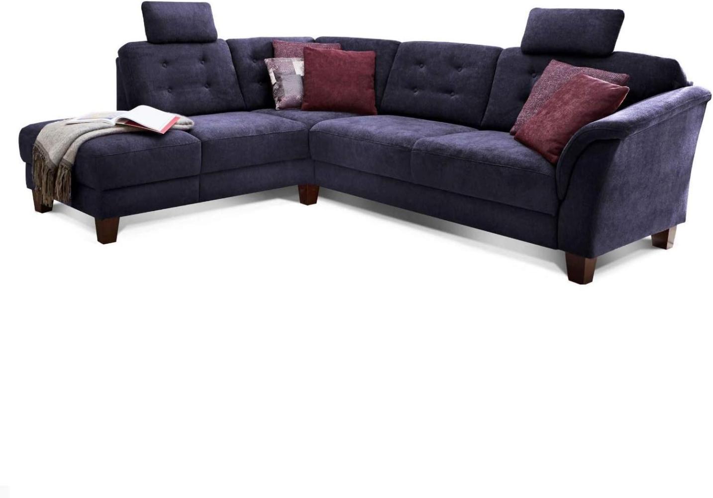 Cavadore Ecksofa Trond mit Ottomane links / Federkern-Sofa im Landhausstil mit 2 Kopfstützen und Vorziehsitz mit Bettkasten / 260 x 89 x 214 / Webstoff dunkelblau Bild 1