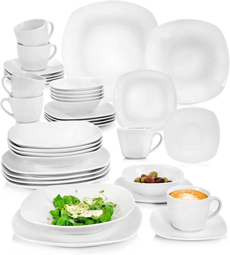 SÄNGER Kombiservice Bilgola Geschirrset, Weiß (36-tlg), 6 Personen, Porzellan, spülmaschinengeeignet, Premium Collection Bild 1