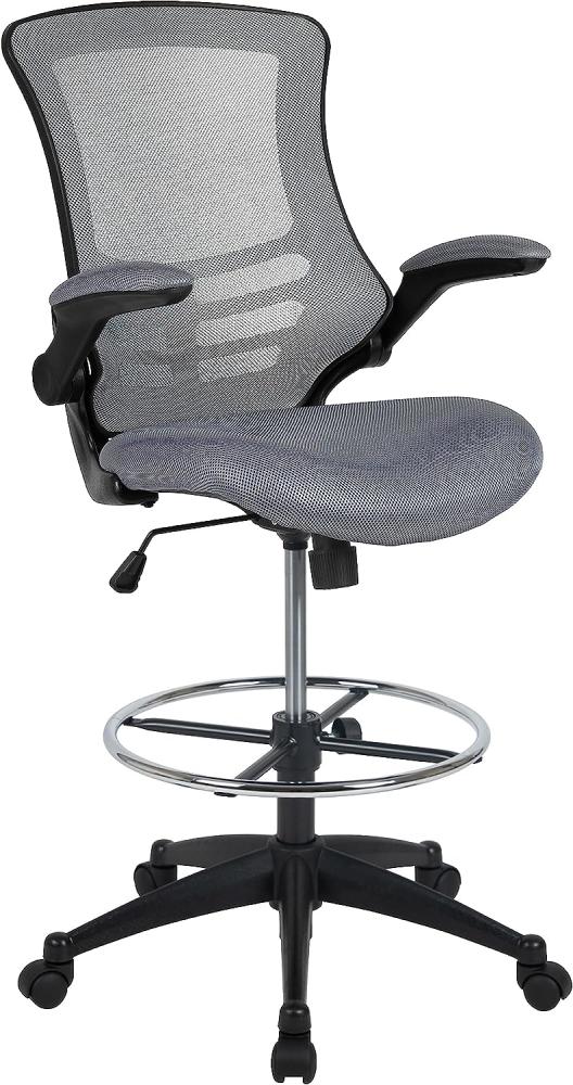 Flash Furniture Zeichenstuhl mit mittelhoher Rückenlehne – Ergonomischer Schreibtischstuhl mit hochklappbaren Armlehnen und verstellbarem Fußring – Bürostuhl für Home Office – Dunkelgrau Bild 1