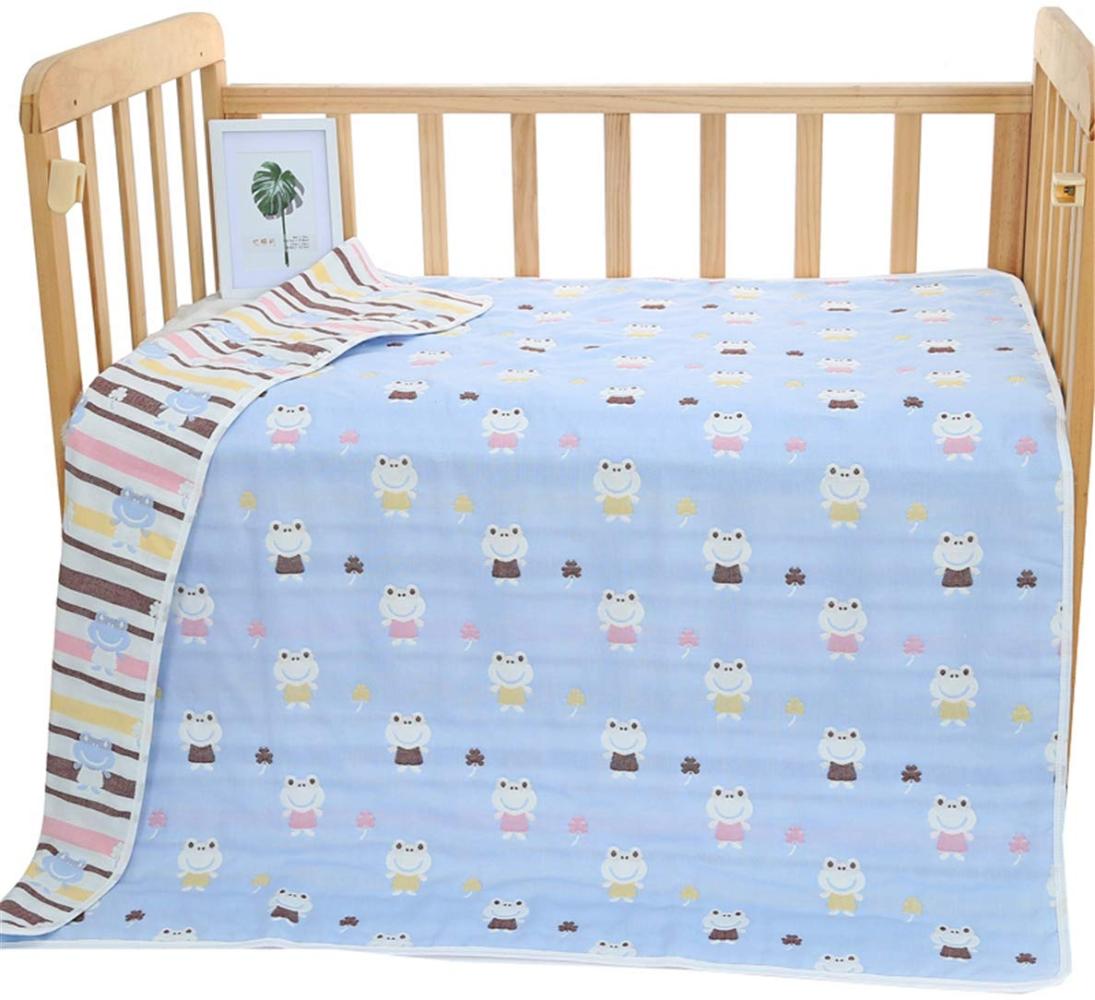 Hayisugar Babydecke Musselin Swaddle Pucktücher 6 Schichten Puckdecken 110x120 cm Kuscheldecke 100% Baumwolle | Erstlingsdecke, Pucktuch Kinderdecke für Mädchen Junge, Blau Frosch Bild 1