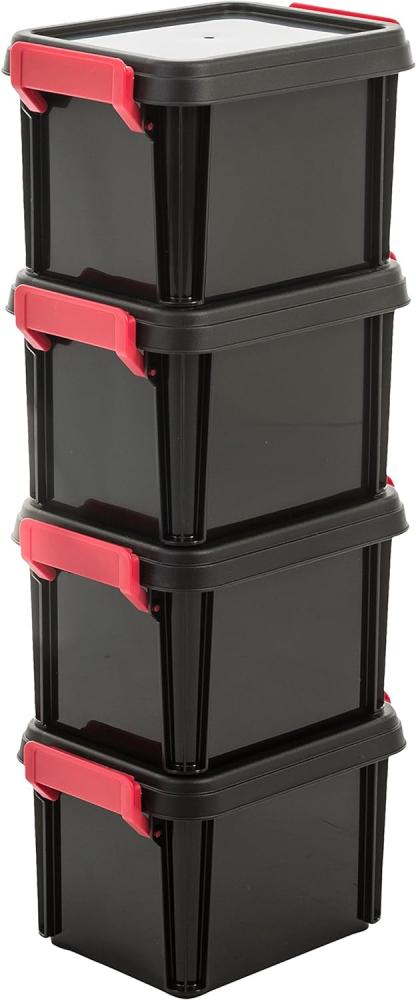 Iris Ohyama, Box, Aufbewahrungsorganizer aus Kunststoff, 4er-Set, 2 L, Verschlussclips, stapelbar, Stabil, Schlafzimmer, Wohnzimmer, Büro - Multi Box MBX-2 - Schwarz Bild 1