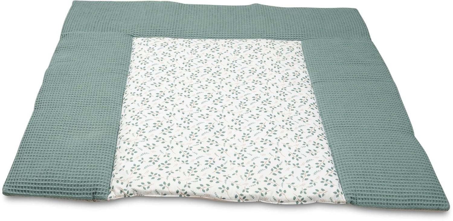 ULLENBOOM ® Wickelauflage 85x75 cm Waffelpiqué Floral Grün (Made in EU) - Wickelunterlage Waschbar und für Unterwegs geeignet, Bezug: 100% OEKO TEX Baumwolle, Wickeltischauflage 75x85 Bild 1