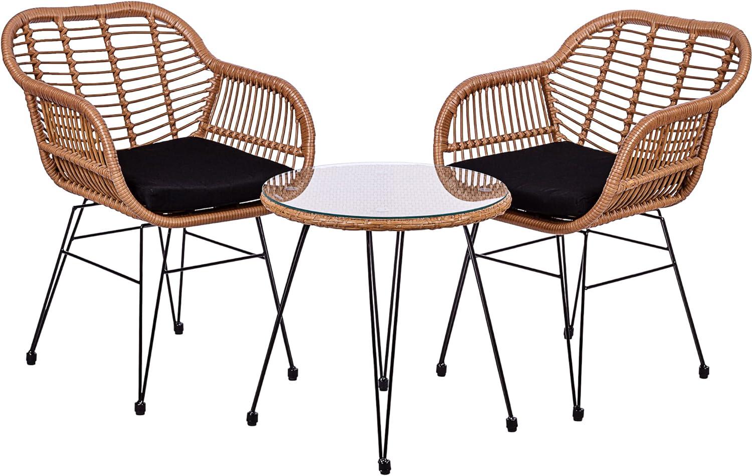 STILISTA® Bistro Set 3tlg. Polyrattan Bambus Optik Bild 1