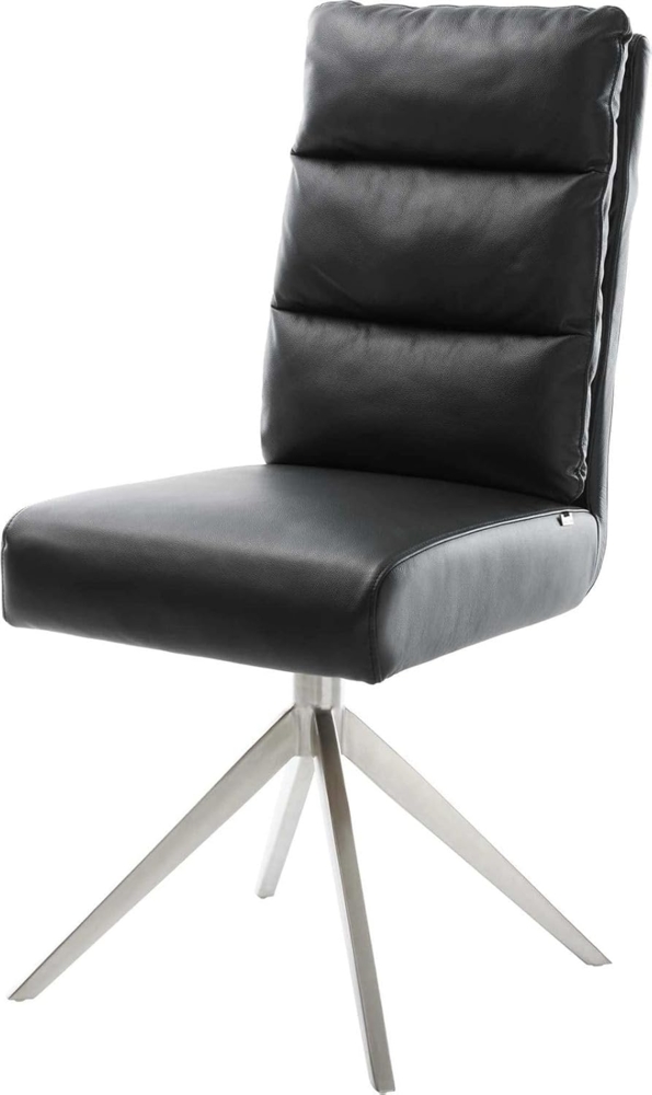 Drehstuhl Pela-Flex Echt-Leder Schwarz Kreuzgestell breit Edelstahl 360° drehbar Wippfunktion Taschenfederkern Bild 1