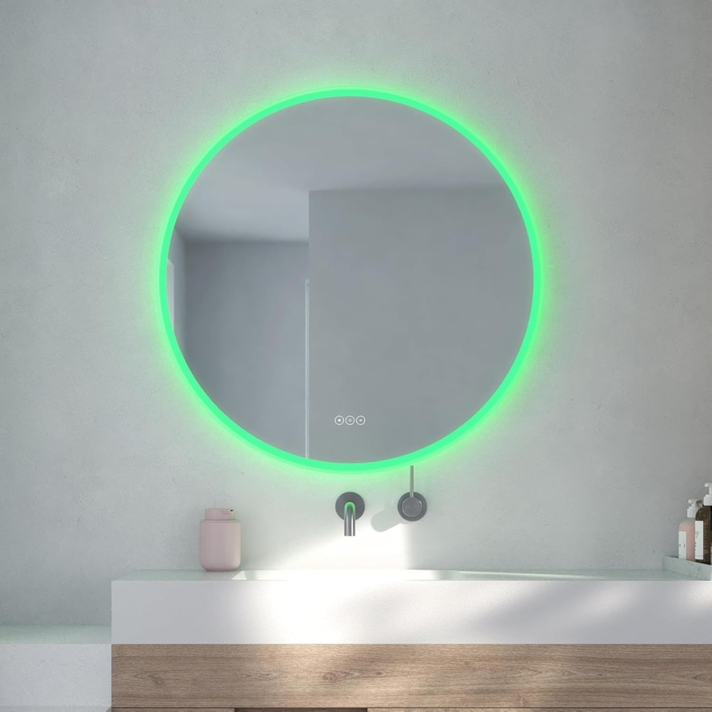 Loevschall Johannesburg Rund RGB Spiegel Mit Beleuchtung | Led Spiegel Rund 80 cm | Badezimmerspiegel Mit Beleuchtung | Wandspiegel Mit Beleuchtung | Badspiegel Mit Beleuchtung Und Touch-Schalter Bild 1