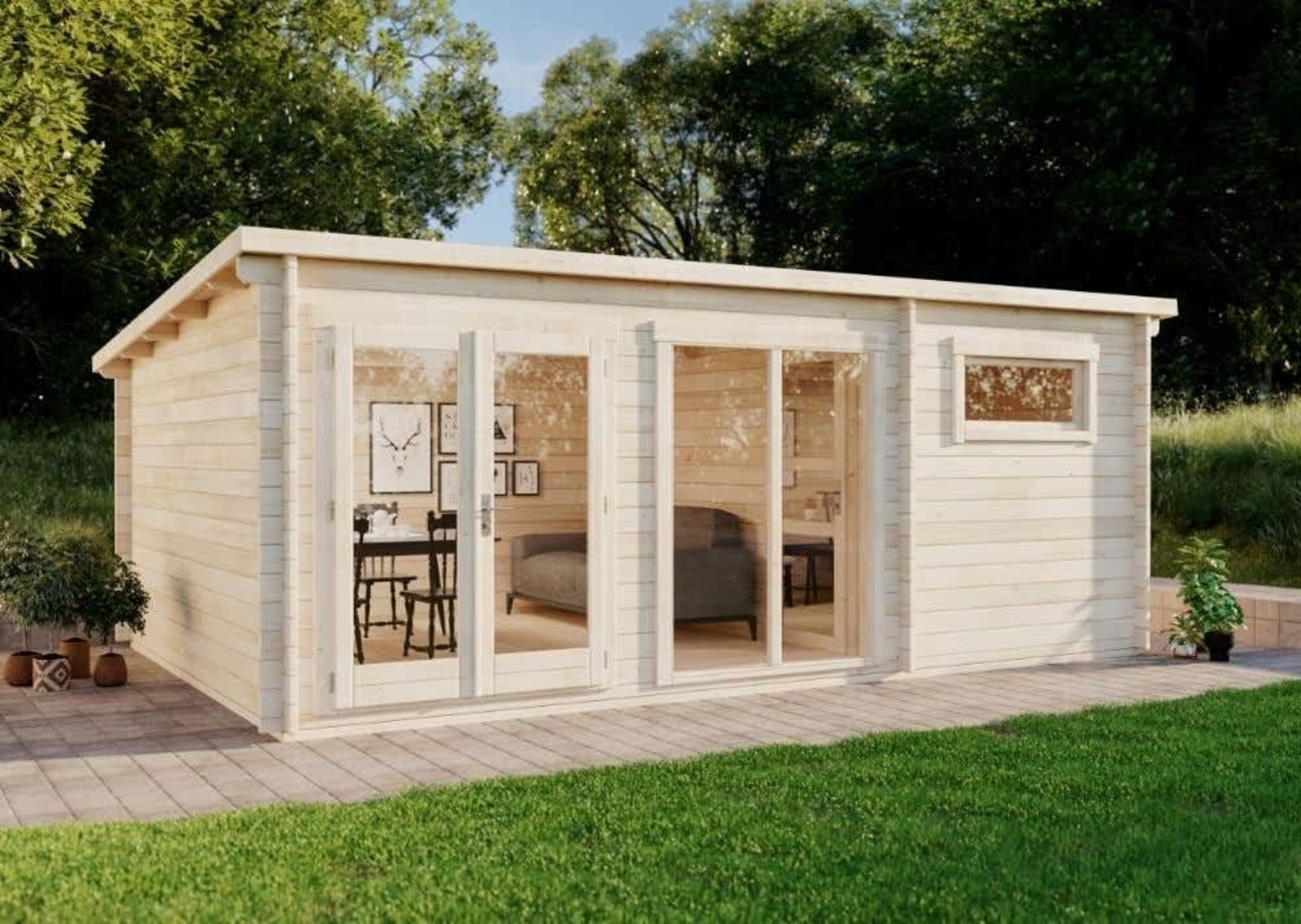 Alpholz Gartenhaus Atrium-E Gartenhaus aus Holz Holzhaus mit 70 mm Wandstärke Blockbohlenhaus mit Montagematerial Bild 1