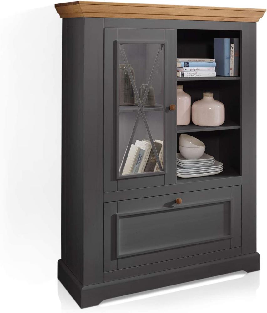 Möbel-Eins BORNHOLM II Highboard I, Material Massivholz, Kiefer grau/eichefarbig Bild 1