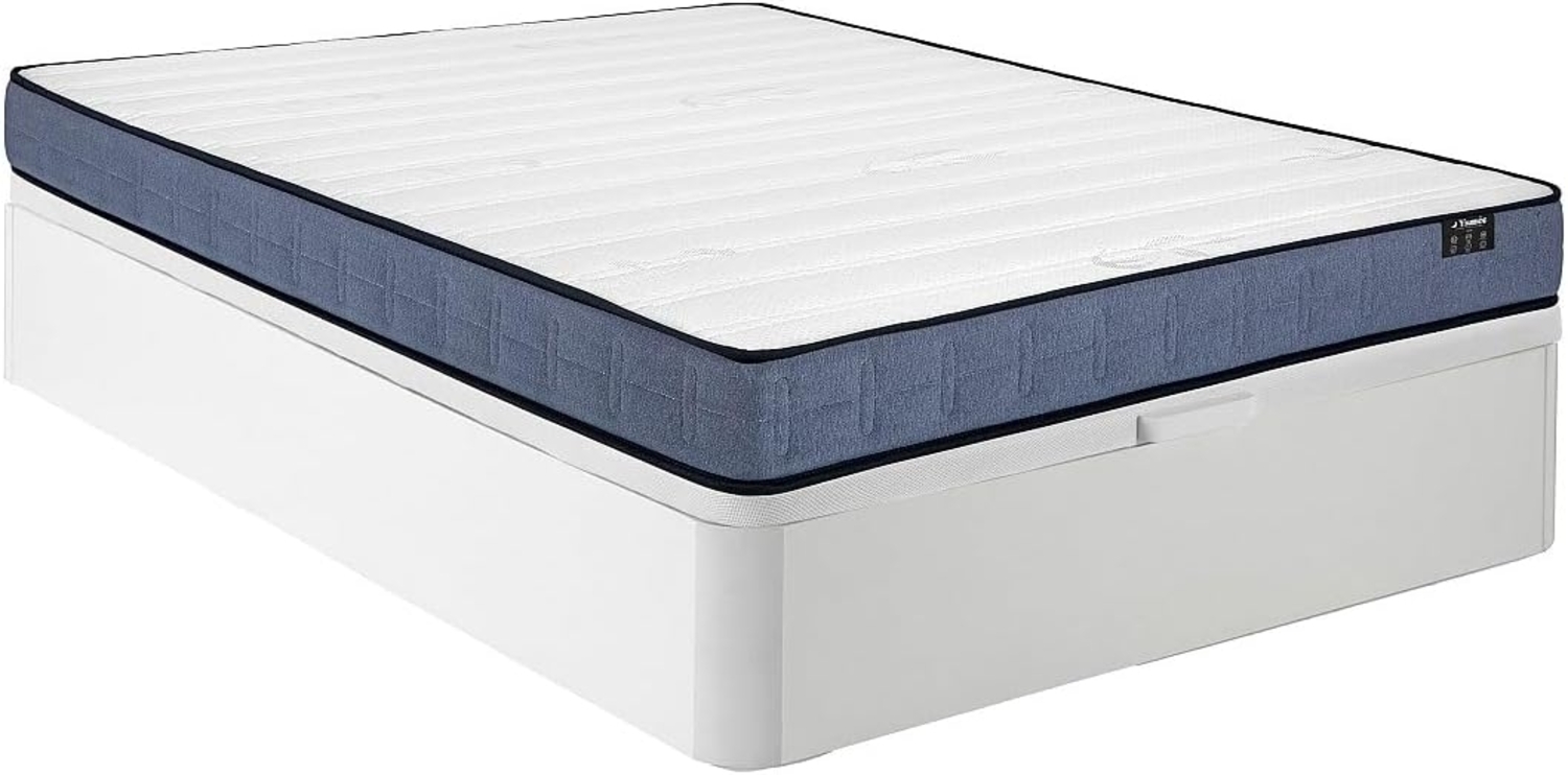 Vente-unique - Bett mit Bettkasten - 140 x 190 cm - Weiß - Taschenfederkernmatratze - Höhe 19 cm - DAYNI von YSMÉE Bild 1