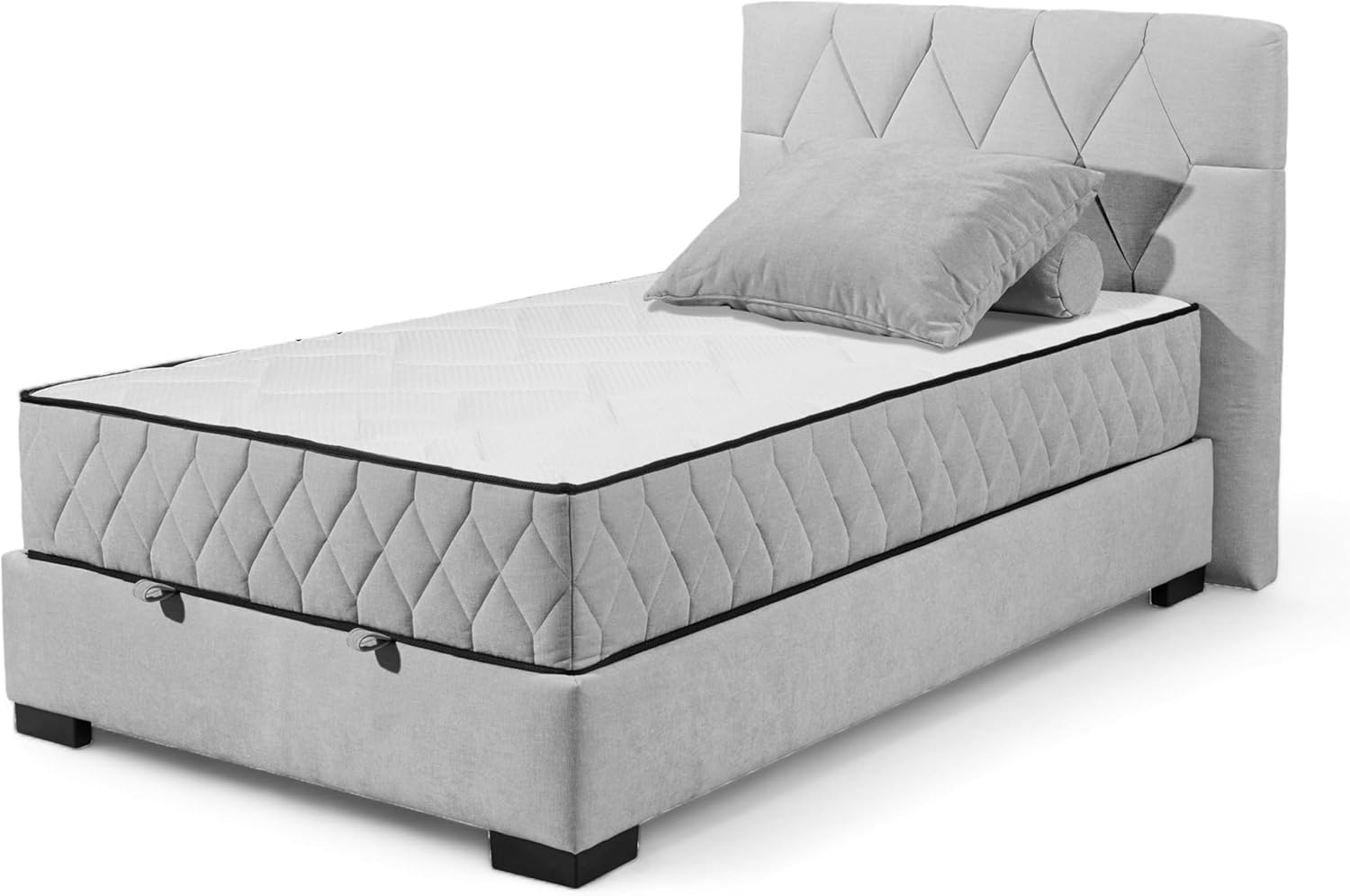 Stella Trading NAGOL B Boxbett 120x200, Silber - Bequemes Bett mit Bettkasten und Premium 9-Zonen-Federkern Wendematratze - 145 x 114 x 214 cm (B/H/T) Bild 1