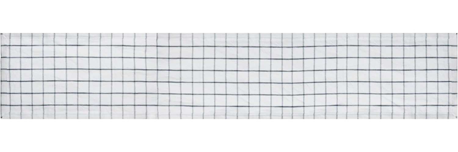 Mikasa Tischläufer aus Baumwolle und Leinen, Weißer Tischläufer mit Karomuster, 230x33 cm | Natürlicher Tischläufer für rustikales Essen, Maschinenwaschbar Bild 1