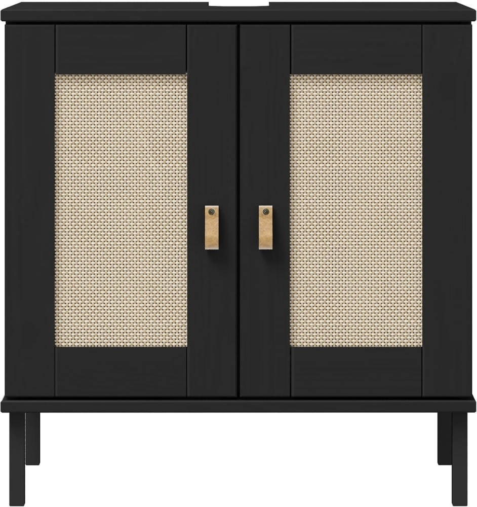 Woodroom Waschbeckenunterschrank Eleganter Massivholzschrank Valencia Badezimmerschrank aus Kiefer schwarz 62x65x40cm Bild 1