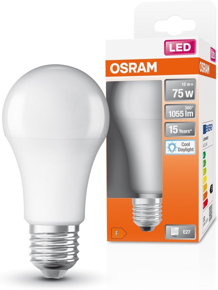 Osram LED-Lampen, klassische Kolbenform, 75 Watts Ersatz, E27, A-shape, 6500 Kelvin, Kaltes Tageslicht, Matt, single Pack Bild 1
