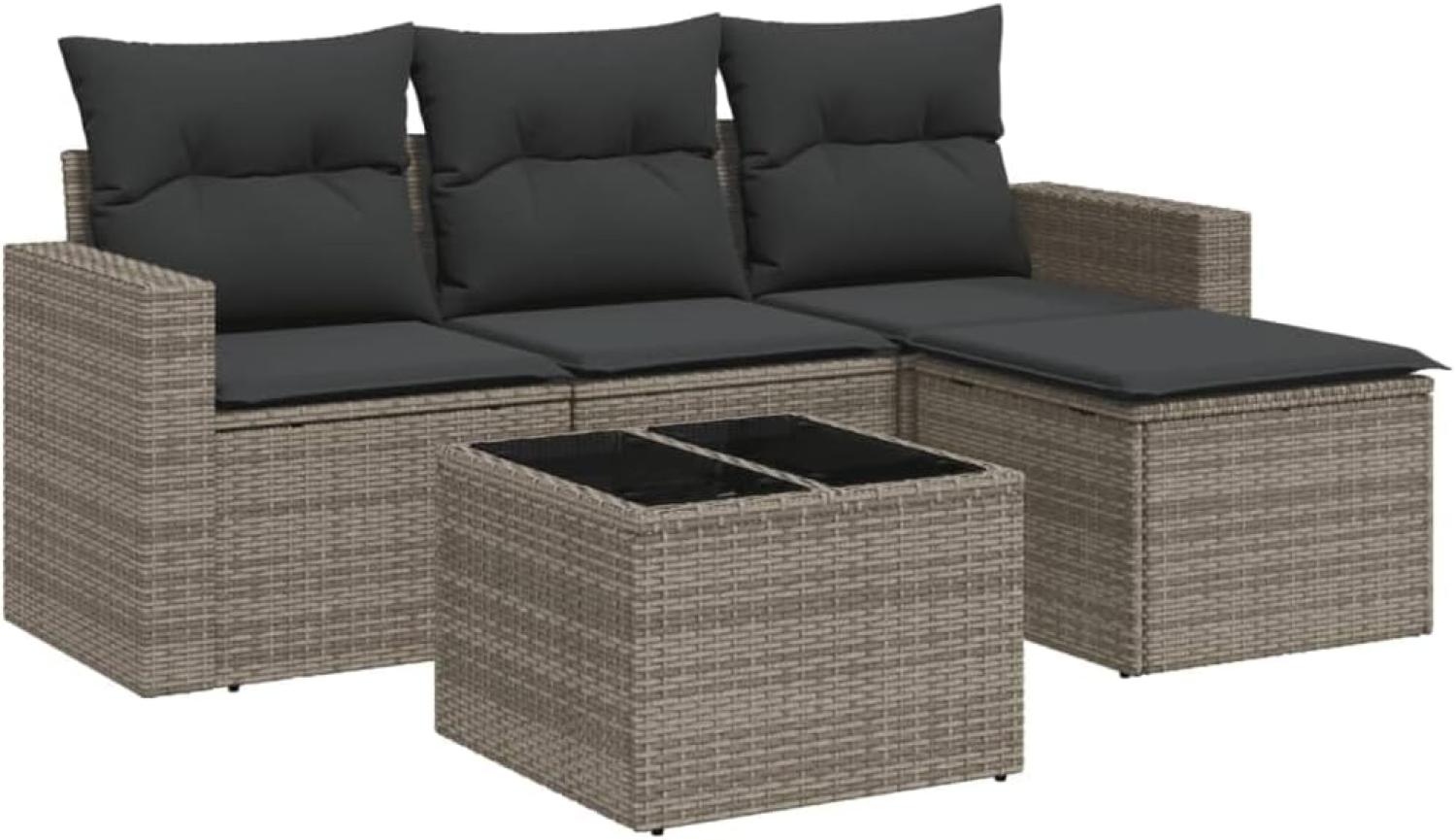 vidaXL 5-tlg. Garten-Sofagarnitur mit Kissen Grau Poly Rattan 3251217 Bild 1