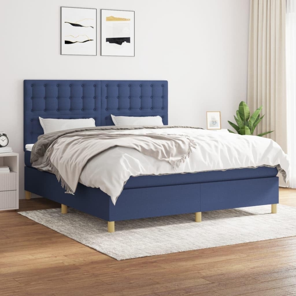 vidaXL Boxspringbett mit Matratze Blau 180x200 cm Stoff 3142679 Bild 1