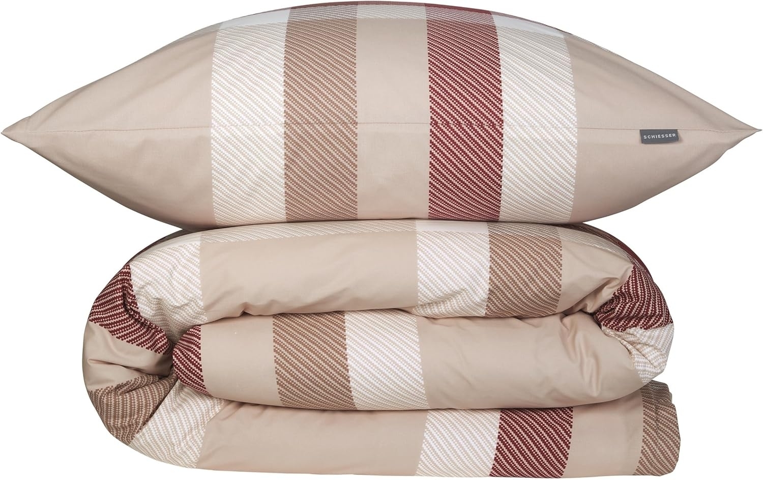Schiesser Bettwäscheset Kris - Renforcé - 2-teilig - 155 x 220 cm - Beige-Rot Bild 1