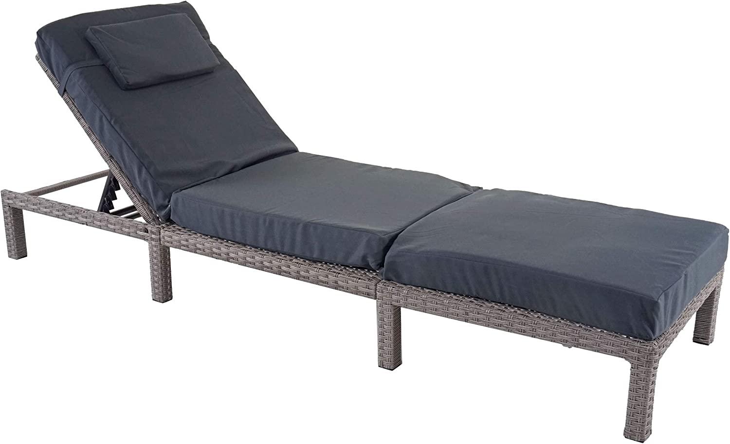 Poly-Rattan Sonnenliege HWC-A51, Relaxliege Gartenliege Liege ~ Premium grau, Kissen dunkelgrau Bild 1