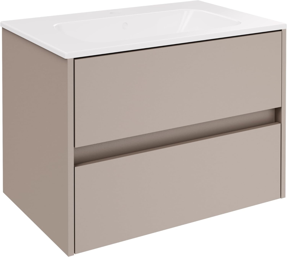 FACKELMANN COMPACT LINE Waschbecken mit Unterschrank 71 cm breit, Grau, Waschbecken Keramik Weiß, 2 Schubladen Bild 1