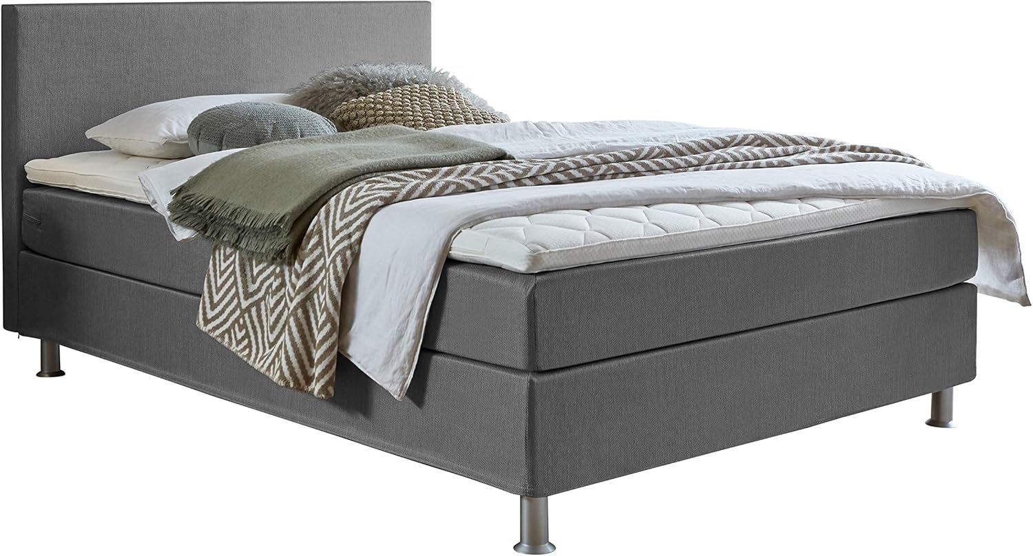 Atlantic Home Collection EDISON Boxspringbett 120x209 cm, Härtegrad H2, inklusive Topper, grau Bild 1