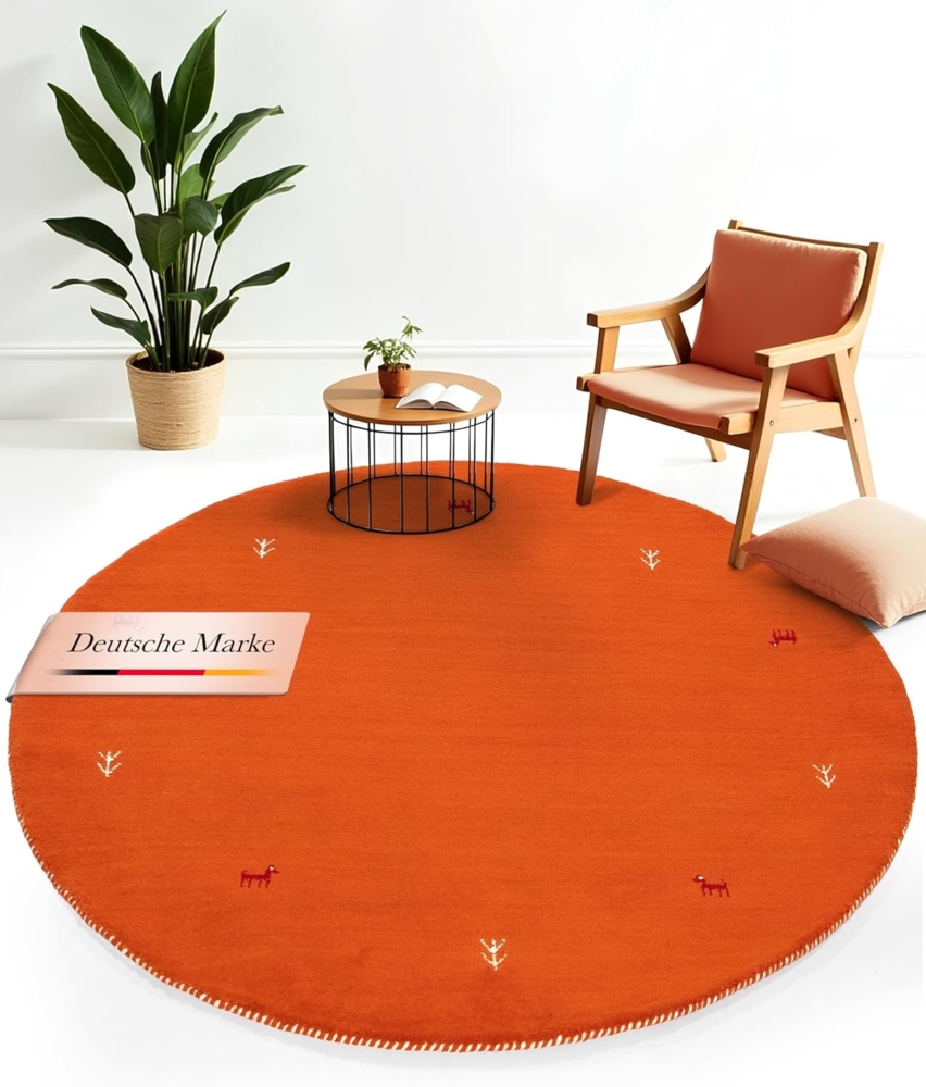 carpetfine Wollteppich Gabbeh Uni, rund, Höhe: 15 mm, reine Wolle handgewebt, Gabbeh Tiermotiv warmes Raumklima viele Größen Bild 1