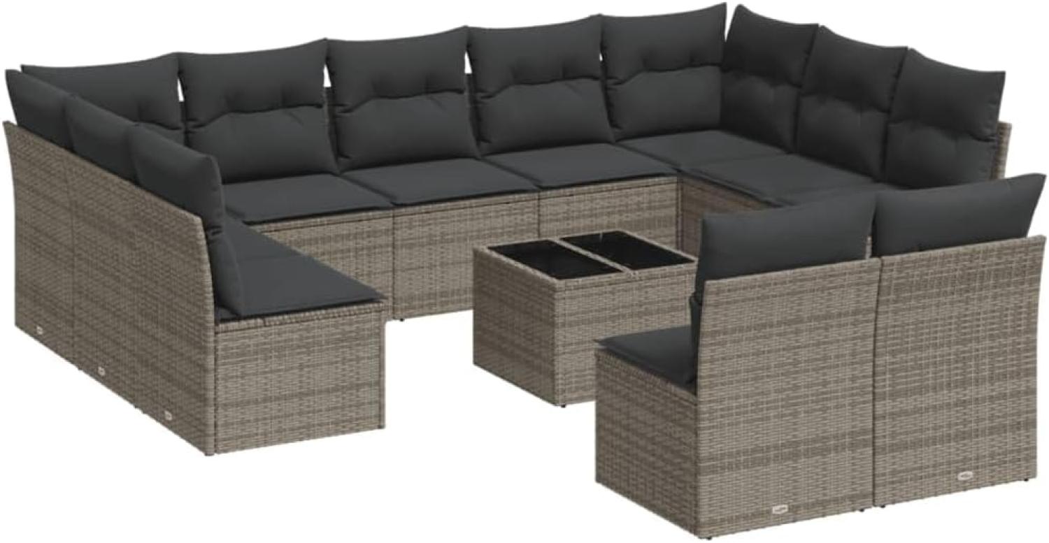 vidaXL 12-tlg. Garten-Sofagarnitur mit Kissen Grau Poly Rattan 3250199 Bild 1