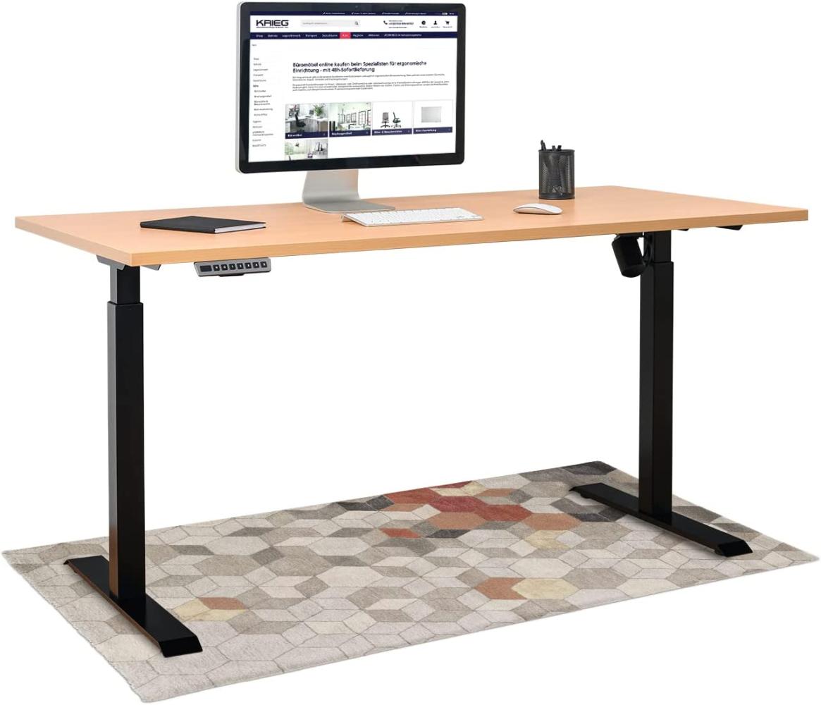 HighDesk SMART Höhenverstellbarer Schreibtisch (Schwarz + Buche I 160 x 80 cm) - Elektrischer Sitz- & Stehtisch mit Tischplatte - Stehschreibtisch Elektrisch Höhenverstellbar - von Krieg Bild 1