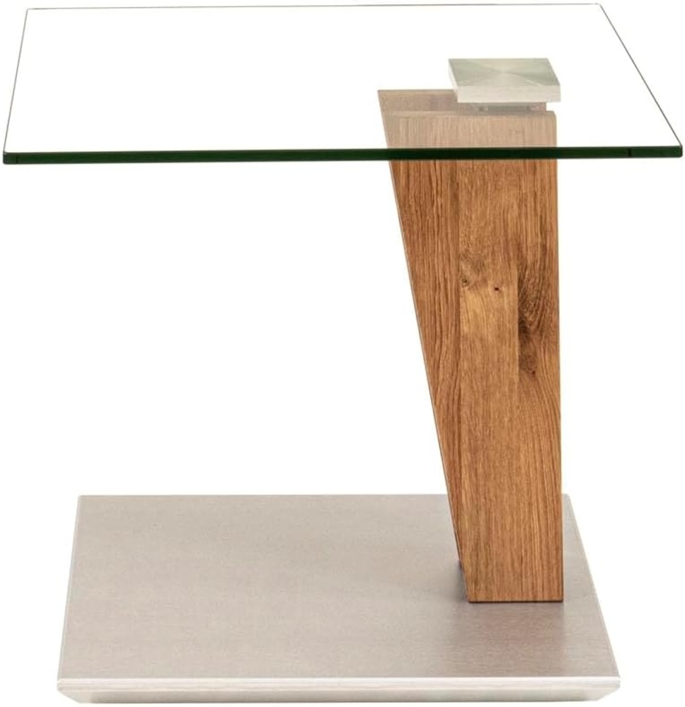 Vierhaus, 5631-WEIX-GKL, Glas/Massivholz/MDF, höhenverstellbar + rollbar, 55 x 47 x 47-65 cm, Klarglas/Wildeiche geölt/edelstahlfarbig Bild 1