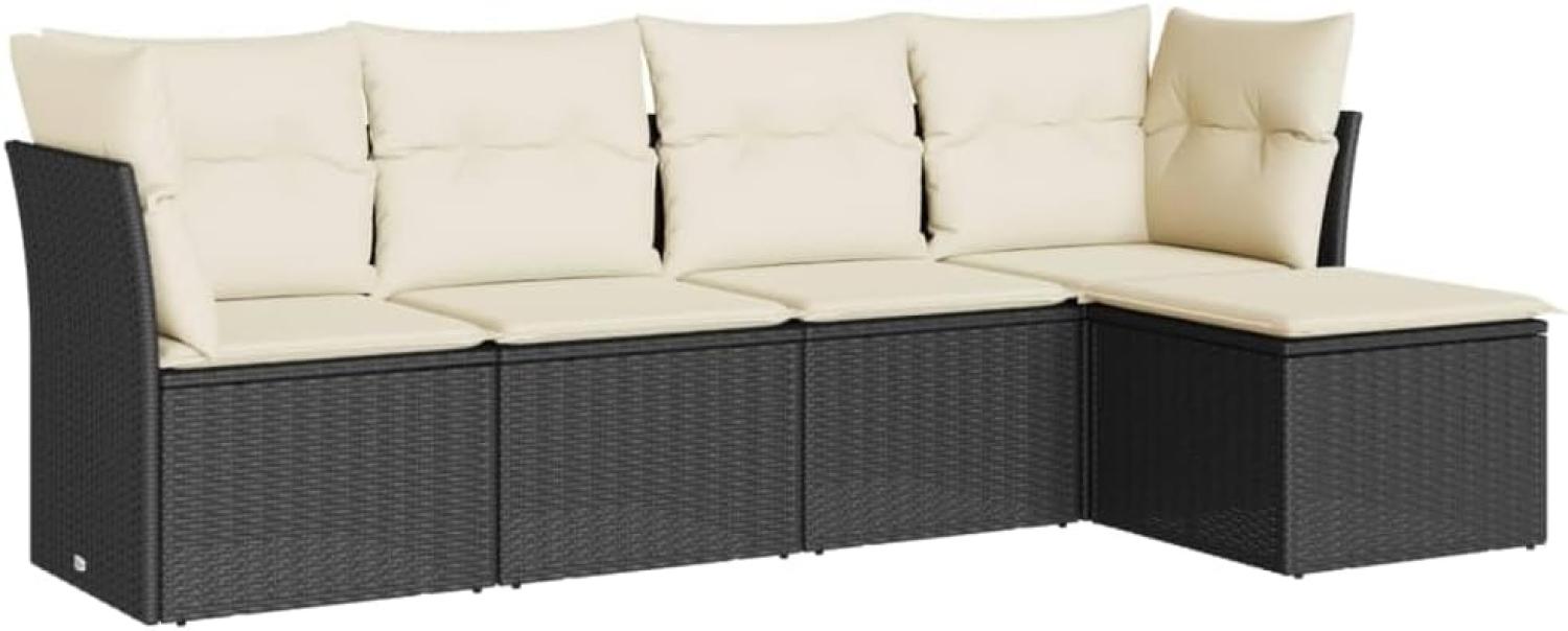 vidaXL 5-tlg. Garten-Sofagarnitur mit Kissen Schwarz Poly Rattan Bild 1