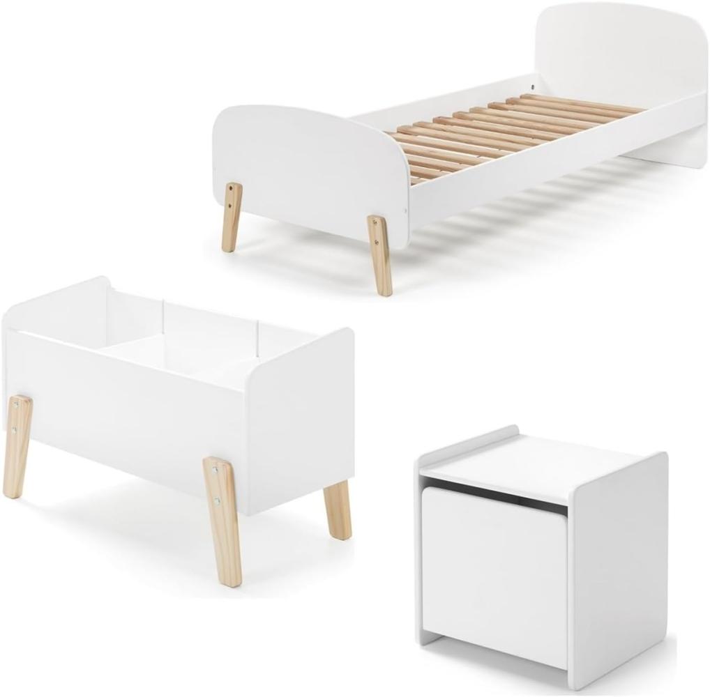 Kinderbett >KIDDY< in weiß aus Massiv Kiefer und MDF - 205,5x72,5x95cm (BxHxT) Bild 1