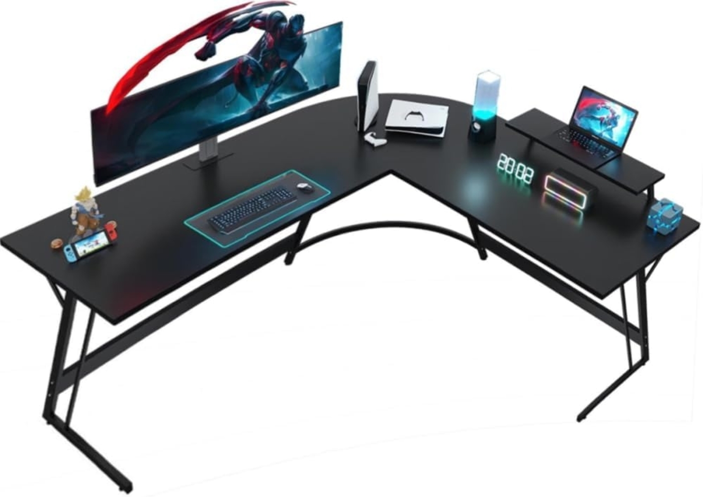 JUMMICO Gaming Tisch 170 x 130 x 75 cm,Schreibtisch mit Monitorständer,Eckschreibtisch,Schreibtisch L Form,Gaming Schreibtisch L-förmiger,Groß Pc Ecktisch,Schwarz Bild 1