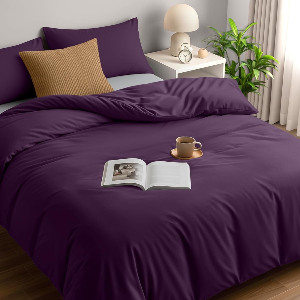 Utopia Bedding Bettwäsche 200x200 Set - Mikrofaser Bettbezug 200x200 cm + 2 Kissenbezüge 50x75 cm - Lila Bild 1
