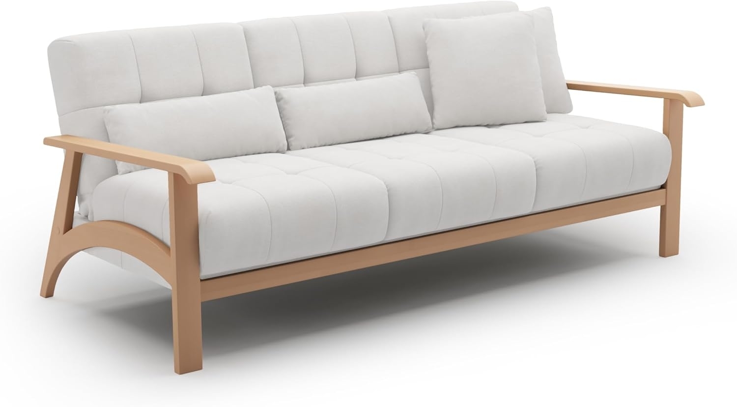 Cavadore 3er-Sofa Billan / 3-Sitzer Couch im skandinavischen Design mit massivem Holzgestell in Buche / 199 x 88 x 106 / Flachgewebe, Weiß Bild 1