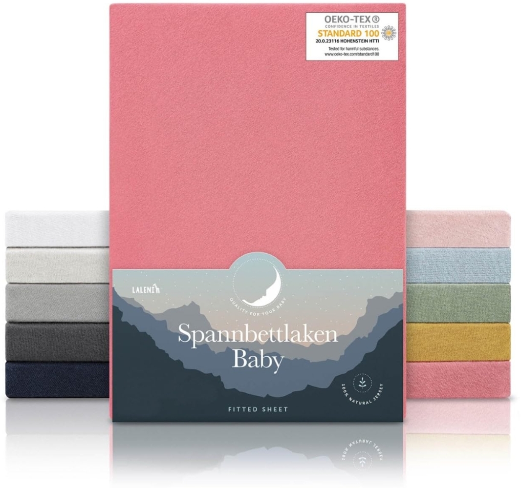 Laleni Jersey Spannbettlaken 70x140 cm Babybett - Oeko-TEX zertifiziertes Bettlaken 70x140 Kinderbett - Kinderbettwäsche 70x140 aus 100% Baumwolle - Spannbettlaken 70x140 Baby in Koralle Bild 1