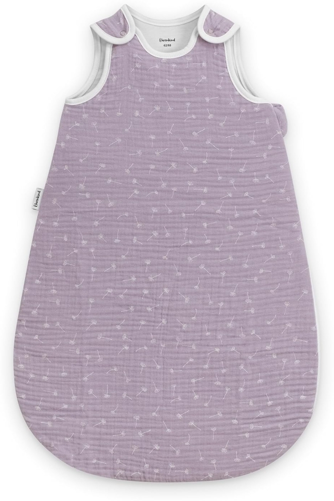 Ehrenkind® Baby Sommerschlafsack Rund Musselin | aus weicher OEKO-TEX zertifizierter Bio-Baumwolle | Sommer Baby Schlafsack Baby 1 TOG Gr. 86/92 Flieder Gemustert Bild 1