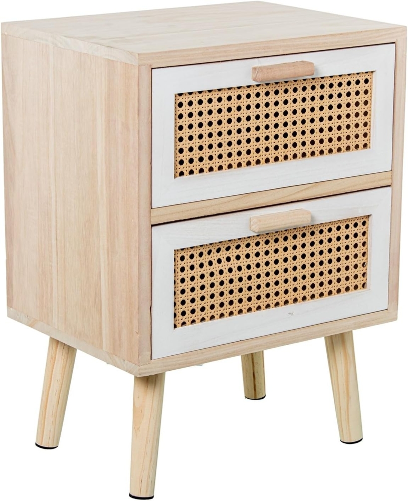DRW Nachttisch mit 2 Schubladen aus MDF und natürlichem Weidengeflecht, 40 x 30 x 55 cm Bild 1