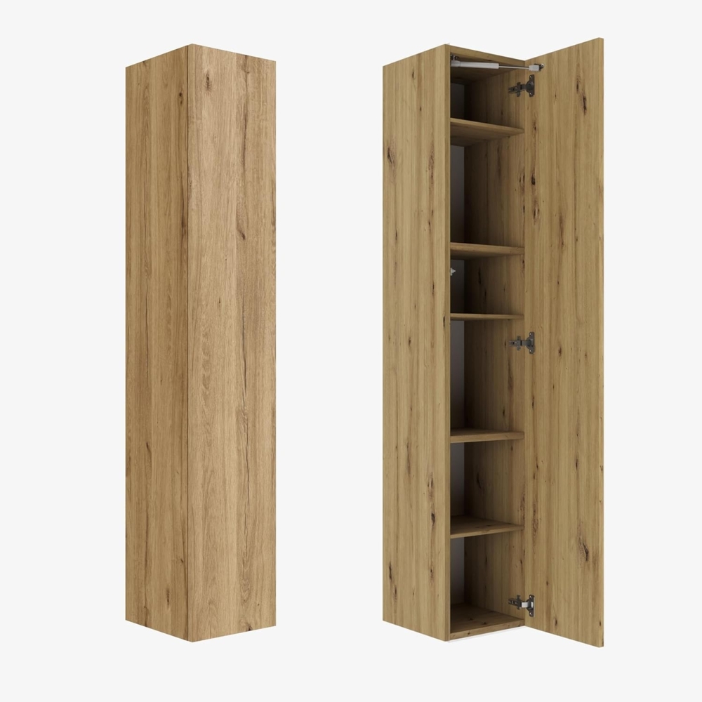 Badezimmer Hängeschrank Wandschrank 105/ 160cm hoch Badhängeschrank mit Fronten in Hochglanz und Push-to-Open Funktion (Eiche Gold, 160 x 30 x 32) Bild 1