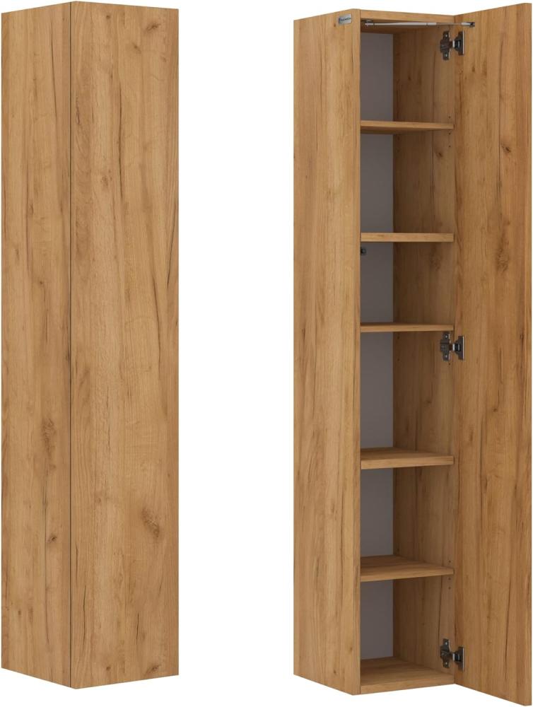 Badezimmer Hängeschrank Wandschrank 105/ 160cm hoch Badhängeschrank mit Fronten in Hochglanz und Push-to-Open Funktion (Eiche Gold, 160 x 30 x 32) Bild 1