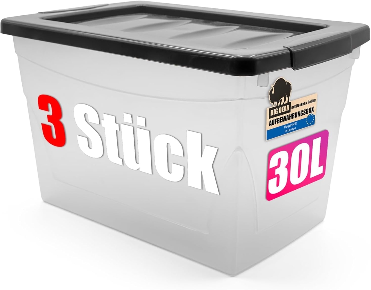 BigDean 3x30 L Aufbewahrungsbox mit Deckel Budget Line Plastikbox mit Deckel Aufbewahrungsboxen Bild 1