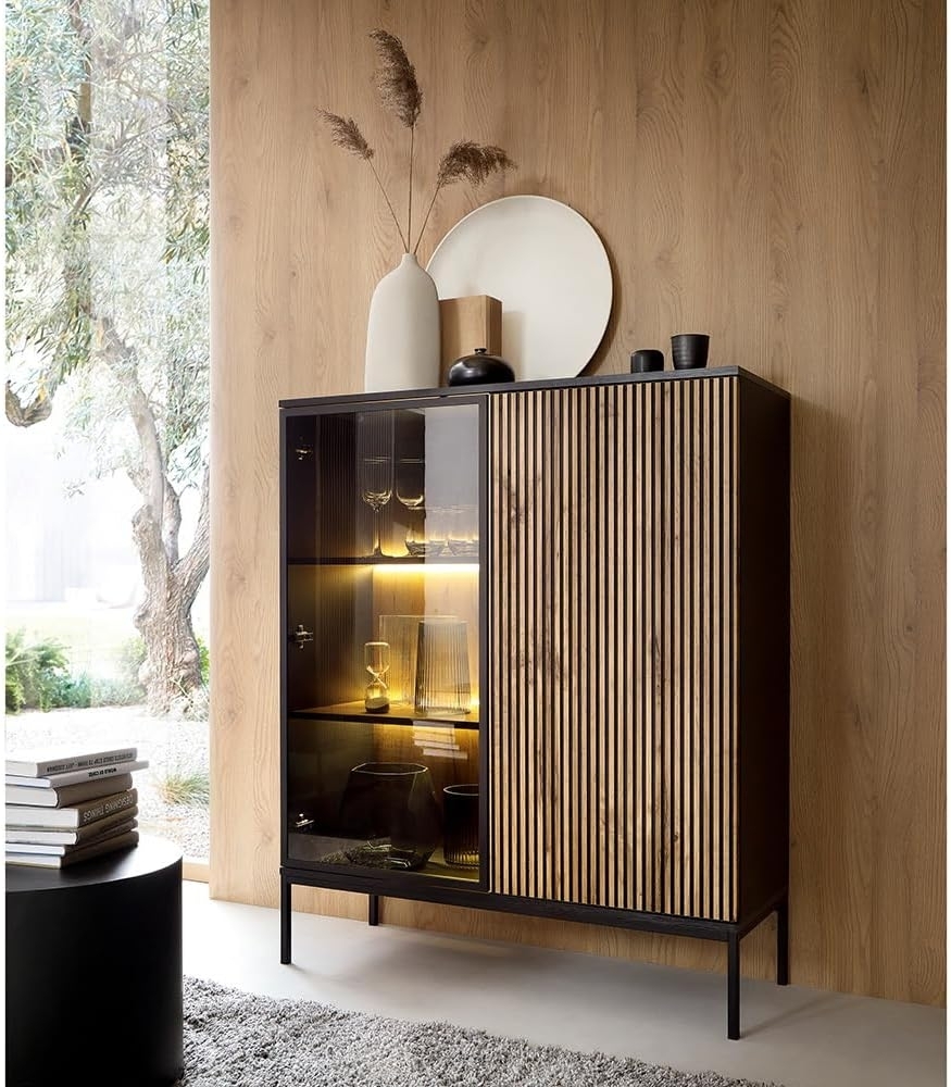 Lomadox Highboard SIBARI-160, Highboard, schwarz mit Wotan Eiche Nb, grifflos B/H/T 104/126/36 cm Bild 1