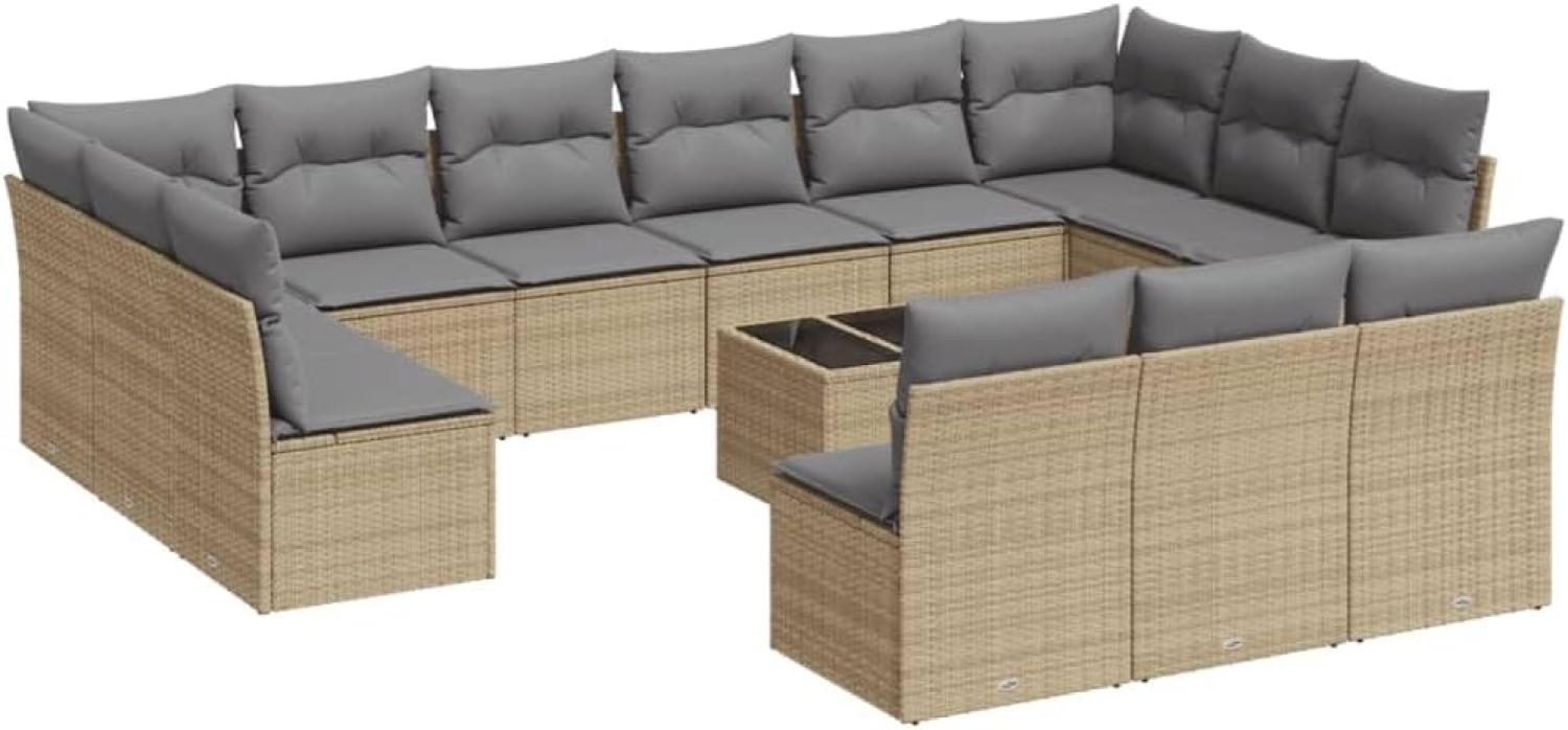 vidaXL 14-tlg. Garten-Sofagarnitur mit Kissen Beige Poly Rattan 3250238 Bild 1