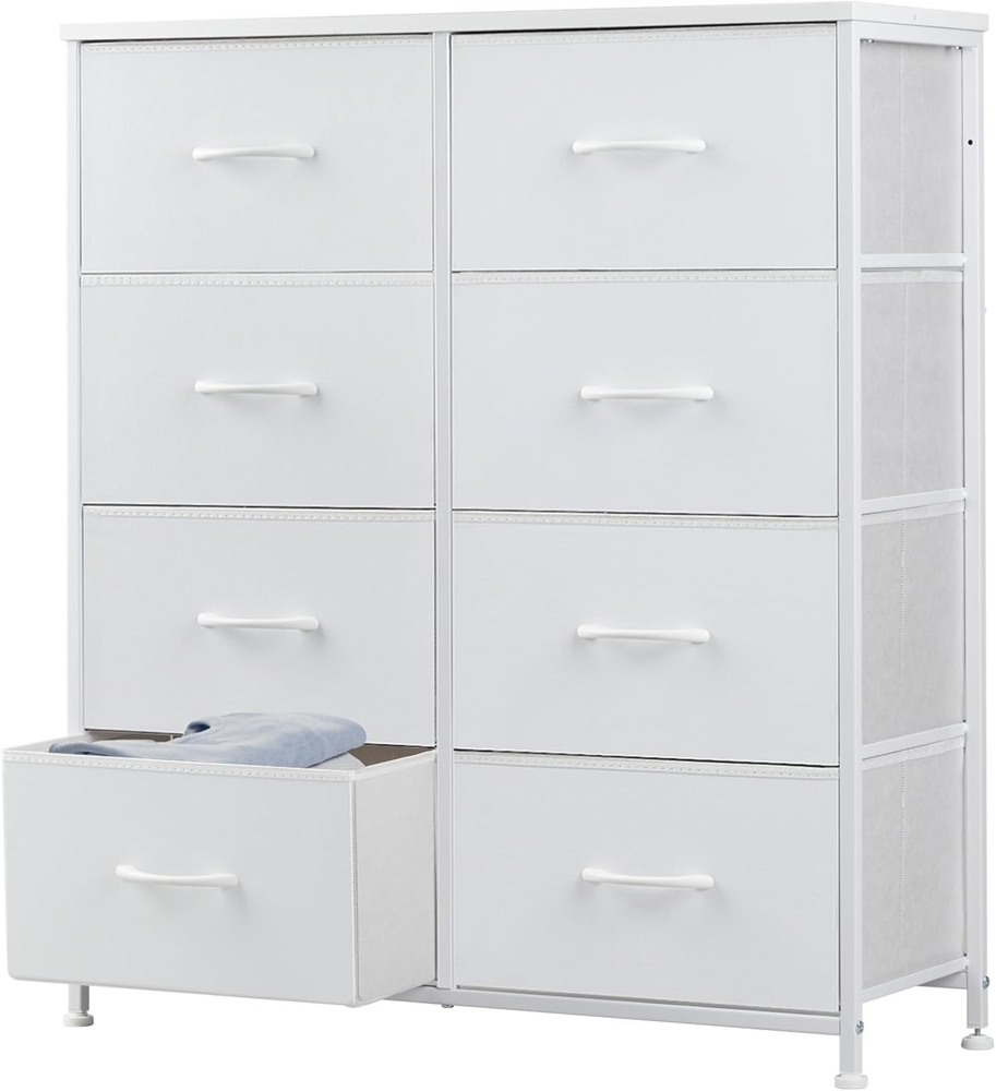 DUMOS Kommode für Schlafzimmer mit 8 Stoffschubladen, hohe Kommode Organizer für Kleidung, Schrank Kinderzimmer, Aufbewahrungsturm mit Schrank, Metallrahmen, Holzplatte, leichte Kinderzimmermöbel Bild 1
