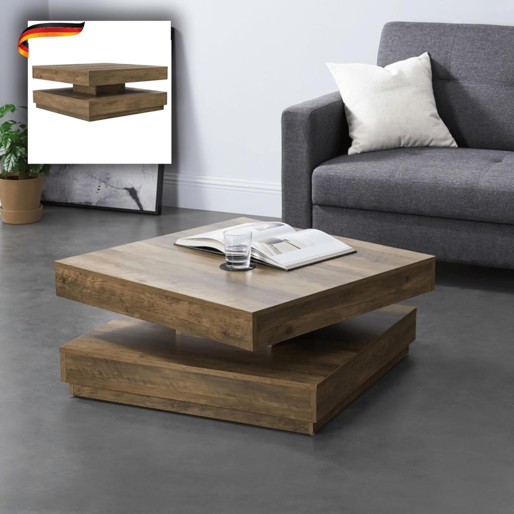 DELUKE® Couchtisch mit Stauraum PARIS - Drehbar Sofatisch rechteckig Stubentisch Wohnzimmertisch Kaffeetisch Beistelltisch Tisch für Couch Braun Bild 1