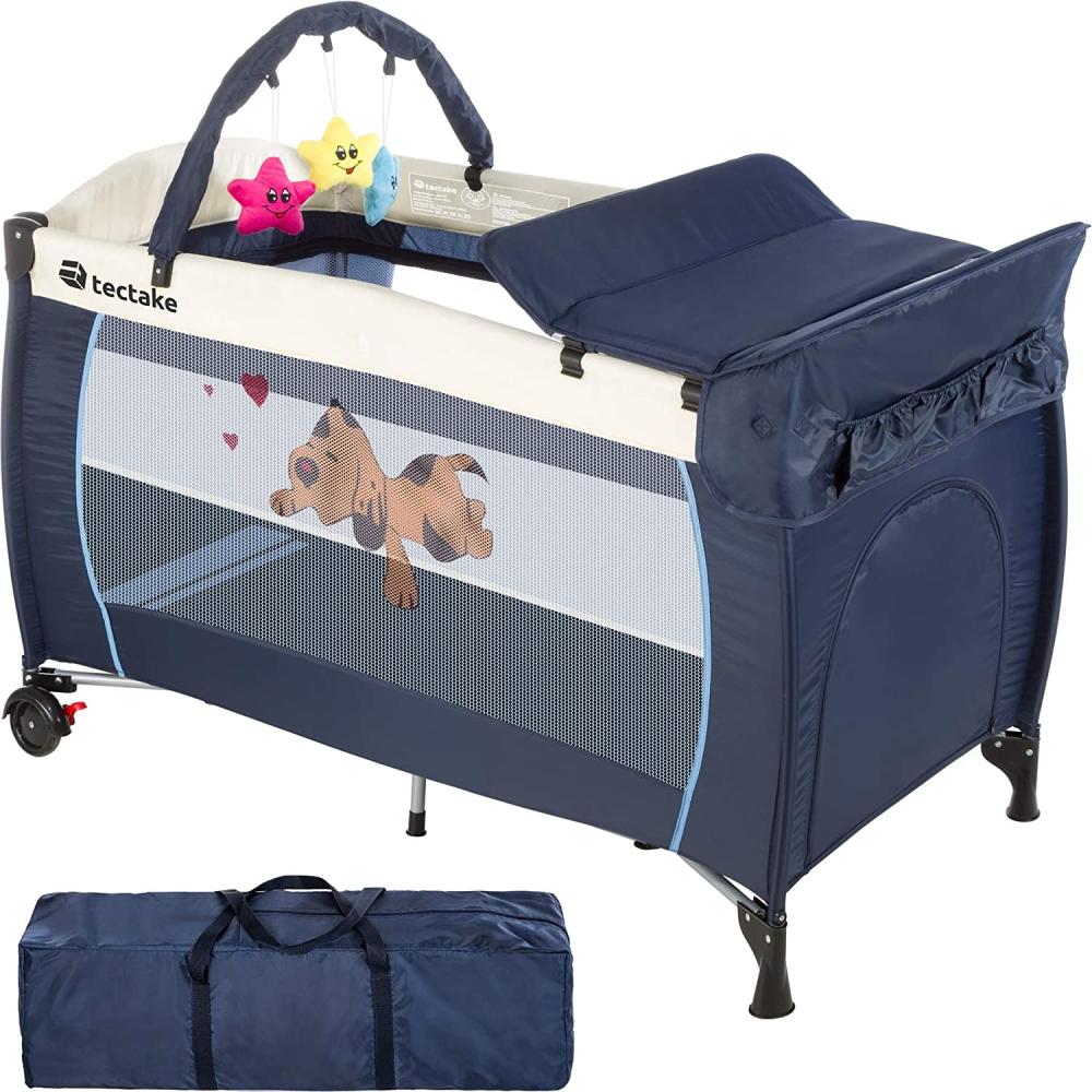 tectake Kinder Reisebett höhenverstellbar mit Wickelauflage - diverse Farben - (Navy Blau | Nr. 400534) Bild 1